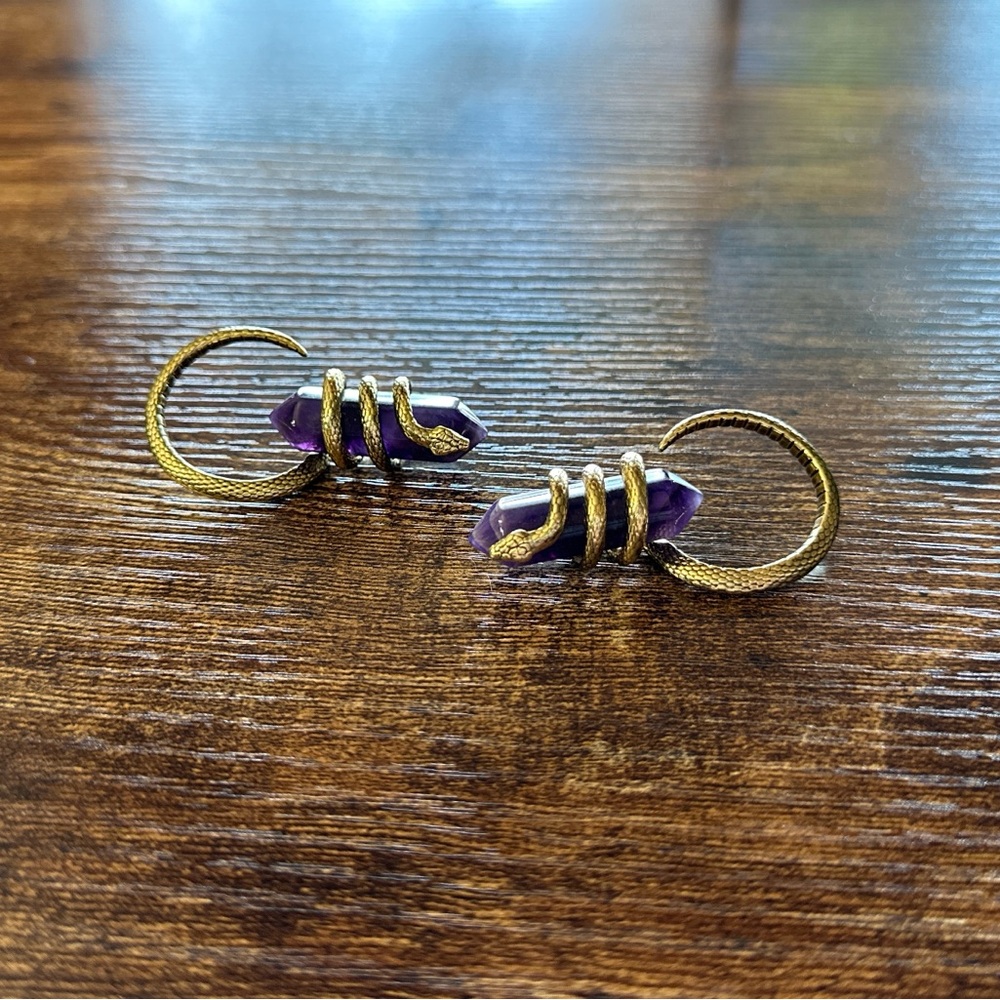 Amethyst and snake earrings/hangers *for stretched ears